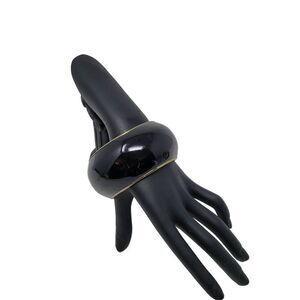 Brass Black Enamel Wide Thick Bangle Statement Goth Glam Emo Gift Collectible 8"
